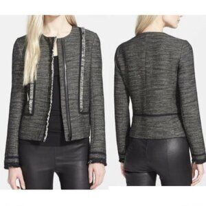 VINCE Boucle Tweed Leather Black and White Blazer Jacket Size 8